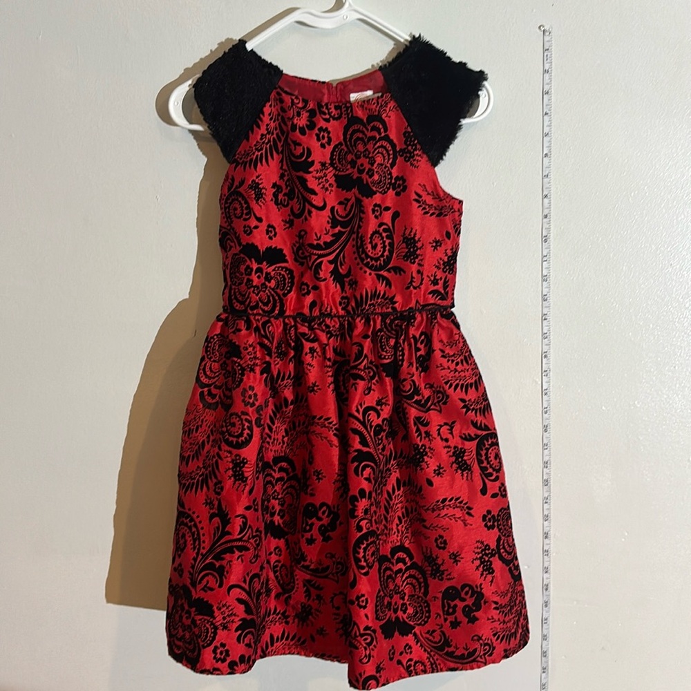 Wonder Nation Girls Red With Black Flocked Velvet like Design Dress Size 10